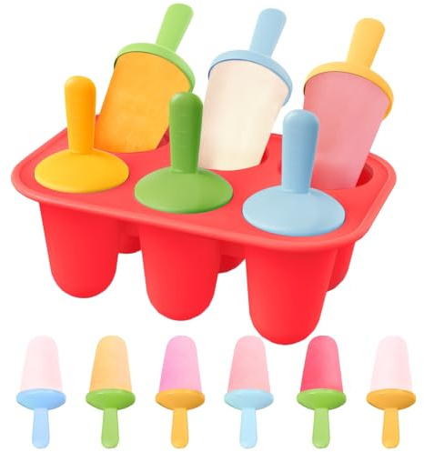 AdWon Ice Lolly Moulds Mini Silicone Popsicle Mold,BPA Free Reusable Ice Pop Maker –6 Cavity Ice Pop Mould for Portion Control & Tiny Hands (Red)
