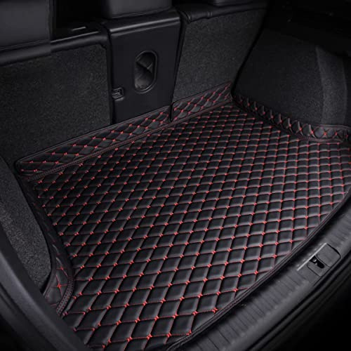 Auto Kofferraummatten für Nissan Micra 2017-2024, Leder rutschfest Kofferraumwanne Wasserdicht Kofferraum Schutzmatte Kratzfest Zubehör,A-Black+Red Plus