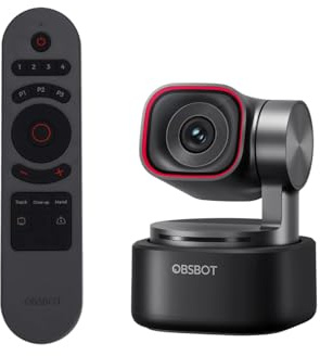 OBSBOT Tiny 3 AI-Powered Spatial Audio 4K Webcam Bundle with Remote, AI Tracking PTZ Camera with 1/1.28 Sensor, Tri-Mic, Voice & Gesture Control, 120FPS, HDR, Web Cam for PC, Laptop, Streaming, etc.