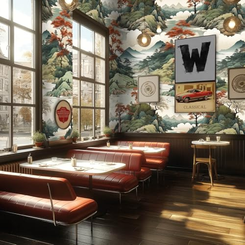 Profhome Asiatische Tapete 790154-GU heißgeprägte Vliestapete beige blau rot-braun oliv-grün Fototapete 0,53 m x 8,80 m = 4,45 m2