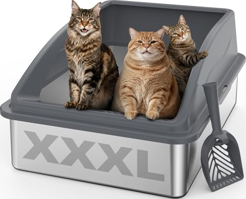 FURTIME XXXL Katzenklo Edelstahl 71x51x31 cm, Extra Großes Katzenklo | Edelstahl Katzenklo mit Abnehmbarem Hohem Rand, Leicht zu Reinigen, Geeignet für Mehrkatzenhaushalte & Große Katzenrassen