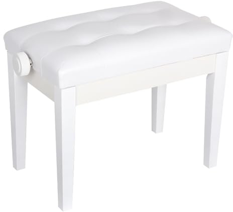 ETUELNOPT Klavierhocker, Höhenverstellbare Klavierbank aus massivem Holz mit Aufbewahrungsbox for Bücher, Mehrfarbig(White)