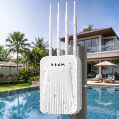 AdaLov WiFi 6 Outdoor Access Point, AX1800 WLAN Repeater mit 8dBi Antennen | 300m Reichweite, AP/Router/Repeater Modus, wetterfest IP67, erweitert WLAN in Garten, Garage, Werkstatt, Hof & zu IP-Kamera
