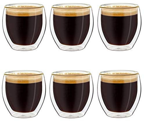 Creano doppelwandige Espresso-Gläser, 6er-Set 100ml, Mokkatassen, Thermo-Gläser mit Schwebe-Effekt