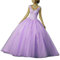 Vantexi Damen V-Ausschnitt Quinceanera Kleider Mit Spitze Abendkleider Lang Hochzeitskleider Elegant Ballkleid Flieder Größe 44