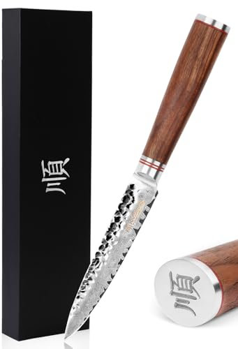 YOUSUNLONG Cuchillos japoneses de 5 pulgadas - Damasco VG10 Super Steel - Hoja afilada - Mango ergonómico de madera de nogal