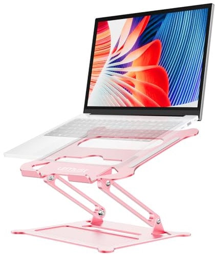 urmust Laptop Notebook Stand Holder, Ergonomic Adjustable Laptop Stand Riser Portable with Heat-Vent Compatible with MacBook Air Pro, Dell, HP, Lenovo Light Weight Aluminum Up to 15.6 (Rose Gold)