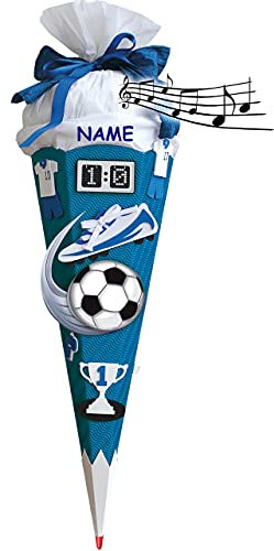 mit Sound Modul ! - BASTELSET Schultüte - Fußball 85 cm - inkl. Name - mit Holzspitze - Zuckertüte Roth - ALLE Größen - 6 eckig Fußballer Fussball Sport Junge..