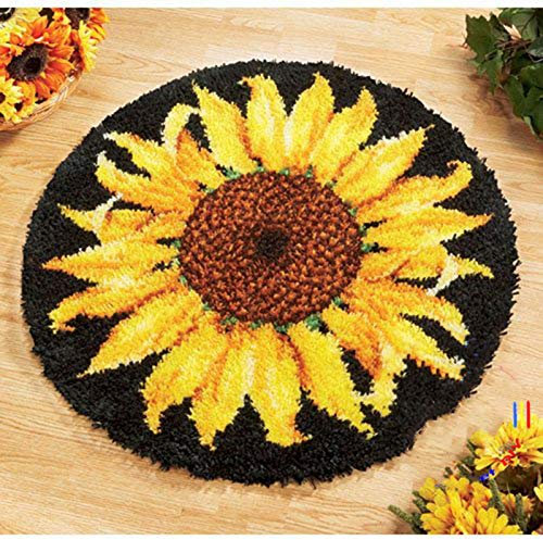 MIAOLLUN Latch Hook Rug Kit, Sunflower Pattern Printed Canvas DIY Rug Crochet Yarn Kits, Embroidery Decoration 20.4 X 20.4 (52 * 52cm)