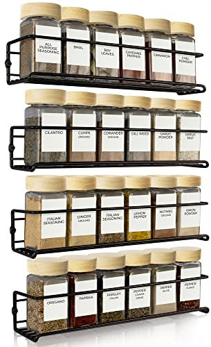 ZICOTO Space Saving Spice Rack Organizer for Cabinets or Wall Mounts - Easy To Install Set of 4 Hanging Racks - Perfect Seasoning Organizer For Your Kitchen Cabinet, Cupboard or Pantry Door