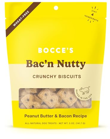 Bocce's Bakery Oven Baked Bac'N Nutty Treats for Dogs, Everyday Wheat-Free Dog Treats, Made with Real Ingredients, Baked in The USA, Natural PB & Bacon Biscuits, 5 oz