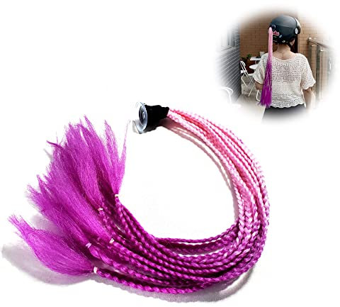 QIUMING Motorrad Helm Zöpfe Dekoration Pferdeschwanz Dekoration Helm Motorrad Helm Haar Pferdeschwanz Zöpfe mit Saugnapf Abnehmbarer Universal Helm für Motorrad Roller Helm Zubehör (Rosa violett)