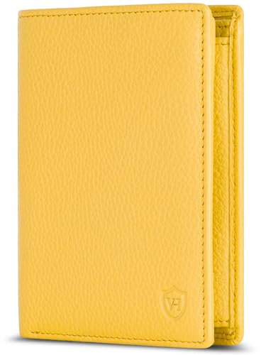 VON HEESEN Leder Geldbörse RFID Schutz I Echtleder Geldbeutel für Damen & Herren I Portemonnaie Brieftasche Wallet Portmonee (Gelb)