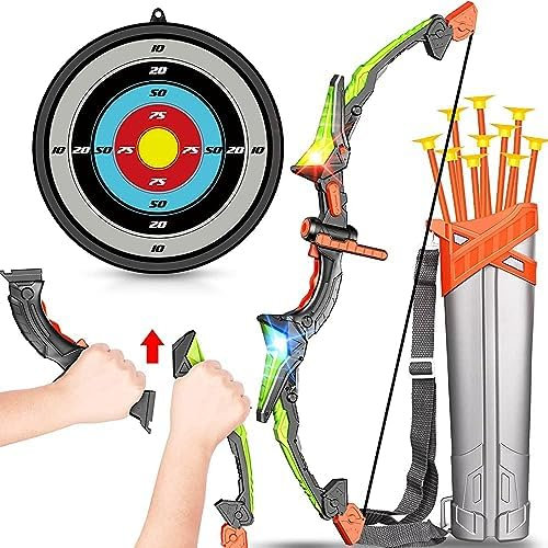 Hollyhi Bow Arrow Set for Kids, LED Light Up Archery Set Toys with 10 Arrows, Indoor Outdoor Shooting Games Hand-eye coordination Birthday Gifts for 5 6 7 8 9 10 11 12 13 14 Year Old Boys Girls