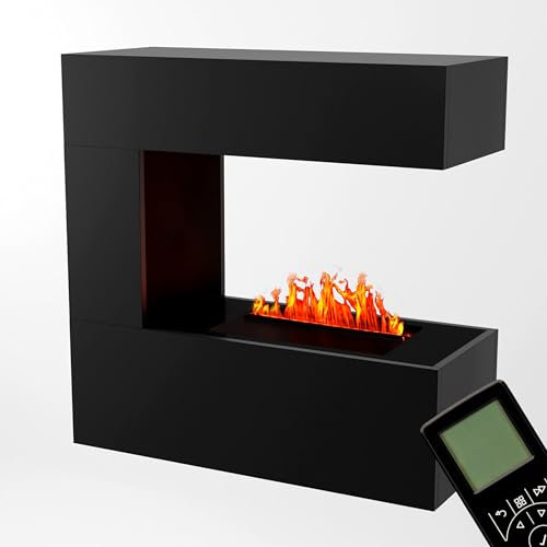 GLOW FIRE Wasserdampf Kamin Schiller (Wandkamin) - Elektrokamin für die Wand mit realistischen LED 3D-Flammen, Knistereffekt & Fernbedienung, 90x90x37 cm, Opti-Myst 400, Schwarz