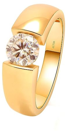 Whoiy Damen Trauring Gold 585, Echtgold Ehering Solitär 1ct Moissanite Runder Schnitt Einfach Hochzeit Verlobungsringe Echt Gelbgold 14K Ring für Frauen Gr. 53 (16.9)