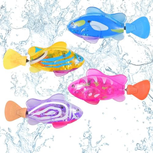 Dhqkqg Peces electrónicos, 4 Piezas, Pez Robot Juguetes, Juguete de Peces Flotantes, Robot Juguetes Peces, Peces de Juguete para Bañera, Built-In LED Light Peces de Juguete