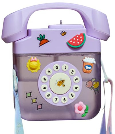 Alwida Wasserflasche In Telefonform, 400 Ml, Ästhetische Wasserflaschen, Auslaufsicher, Kreativ, Retro-Wasserflasche Mit Verstellbarem Riemen Und -Aufkleber Für Schule, Sport, Kinder, Erwachsene