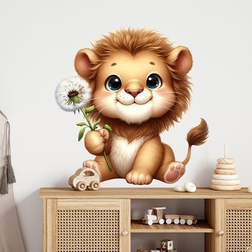 GRAZDesign Wandtattoo Löwe Kinderzimmer Wandaufkleber Safari Tiere mit Pusteblume selbstklebend - 41x40cm