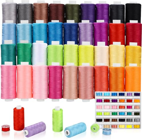 Toaren Set di Filo per Cucire - 400 Metri, 36 Colori, 36 Bobine Poliestere per Macchina da Cucire e Tagliacuci - Uso Quotidiano, DIY Artigianato, Ricamo