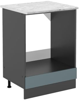 Vicco Herdumbauschrank R-Line, Blau-Grau/Anthrazit, 60 cm AP Marmor