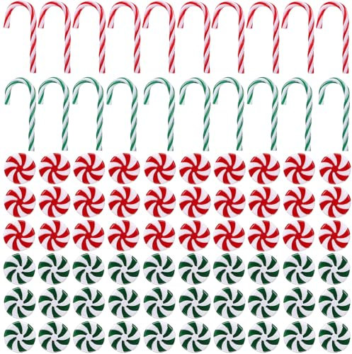 Yardwe 80 Stück Zuckerstangen Weihnachtsbaum Candy Cane Pfefferminz Bonbons Weihnachten (Rot und Grün)