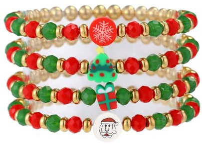 FDEETY Weihnachtsarmband-Set Weihnachtsschmuck-Set mit Weihnachtsmann Weihnachtsgeschenke Schneeflocke Weihnachtsbaum Armband Feiertage Armband für Kinder Erwachsene Weihnachtsfeier
