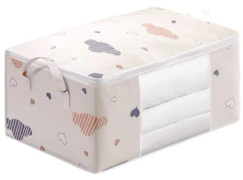 Cajas Organizadoras de Ropa 70L (Pack 2) -Cajas de Almacenaje de Tela Infantil con Asas Reforzadas, Plegables y Antipolvo, para Bajo Cama, Ropa, Mantas y Juguetes – Diseño de Nubes y Corazones