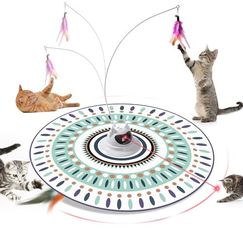 Forzaforte 4-in-1 Interactive Cat Toy,Cat Toys for Indoor Cats,Cat Toys with Moving Feathers, Rechargeable Automatic Cat Toy, 4 Modes, Suitable for All Ages