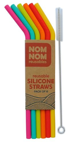 Nom Nom Kids Reusable Silicone Straws | Rainbow Colours | Pack of 6 | Cleaning Brush Included | BPA Free. They fit Ribena, Sainbury's, Cawston Press and Other Drink cartons with an 8mm Straw Hole.