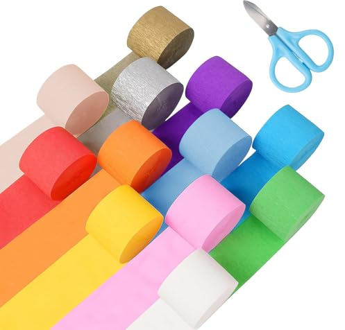 12 Rollen Krepppapier Bunt,12 Farben Regenbogen Kreppbänder,Kreppband Maibaum Nicht Leicht zu Zerreißen,Crepepapier für Handwerke für Die Hochzeitsdekoration Geburtstagsfeier,4.5cm x 25m