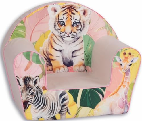 Gomoor Fauteuil Enfant Tigre Jungle Rose, Housse Lavable | Pour chambre d'enfant, confortable et léger, rembourrage en mousse douce