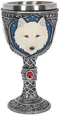 Nemesis Now Großer Kelch, Ghost Wolf, 22 cm, Silber, Harz mit Edelstahleinsatz, Einheitsgröße