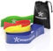 BODYMATE Fitnessbänder Set mit 4 Stärken und Transporttasche – 60cm Umfang x 5cm breit – Gymnastikband, Fitnessband, Band Loops aus Naturlatex – Widerstandsbänder Funktionelles Training