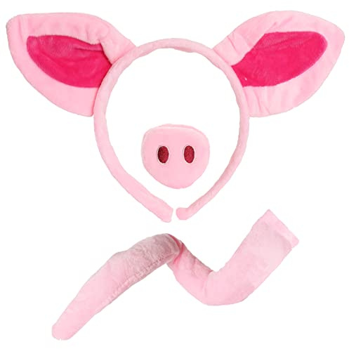 I LOVE FANCY DRESS Pig Costume Accessory Kit - Pink Pig Ears on Headband, Fake Pig Nose and Pig Tail