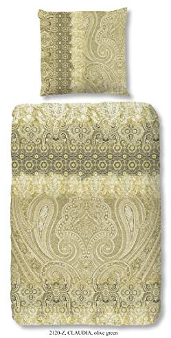 Zouzou Baumwoll Satin Bettwäsche Claudia 2120 Paisley Ornamente Orientalischer Chic 135 cm x 200 cm Oliv grün