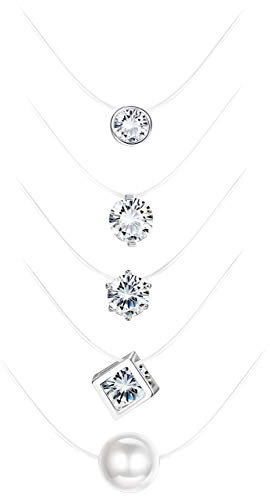 Milacolato 5 Stücke Transparent Angelschnur Halskette Solitaire Blendend Zirkon Clear Pearl Choker Halskette Schmuck