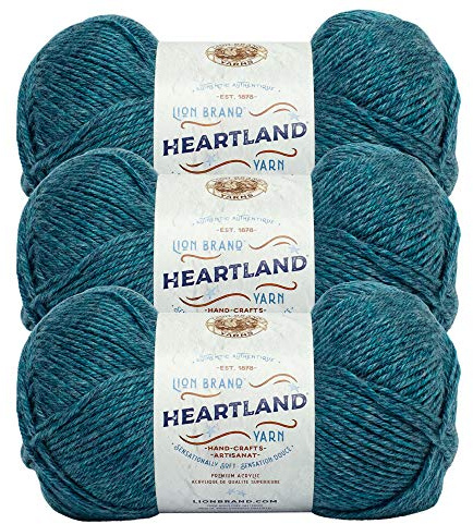 Lion Brand Yarn Heartland Yarn, Worsted-Weight Yarn for Knitting, Crocheting, and Crafting, 3 Pack, Glacier Bay