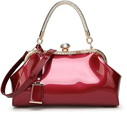 Coolives Borsa a mano con Tracolla Manico Intrecciata da Donna in Vernice PU per Signora Borgogna