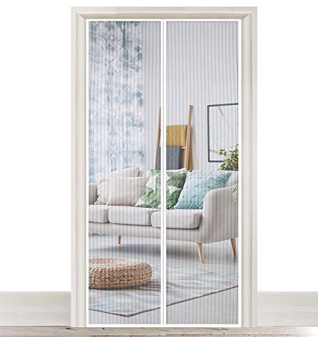 Tenda Magnetica 185x225cm, Resistente Traspirante Tenda Zanzariere, Tenda in Vetroresina, Rete, Adatto per Porte Fino a - Bianco