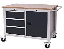 Werkbank B1250xT750xH935mm Buche Multiplex lichtgr au/grau 3 Schubl.1 Tür