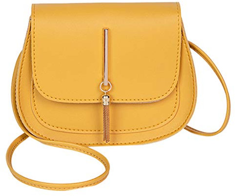 Sac Bandouliere Femme Cuir Tassel Portable Sac Besace Petit Sac A Main Sac De Cours LycéE Fille Pas Cher Sacs Une ÉPaule Simple Mode Pure Couleur Enveloppe Cabas (18x6x15cm, jaune)