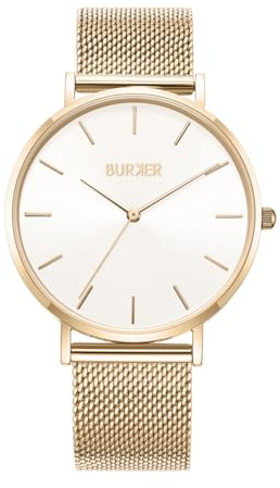 BURKER Damenuhr Ruby, Runder Damen Armbanduhr Klassisch Analog Wasserdicht 3 ATM Geschenk für Frauen Geburtstag Valentinstag - Milanaise-Armband - Gold Weiß Mesh - 38 mm