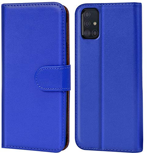 Verco Handyhülle für Galaxy A51 Hülle, Klapphülle für Samsung Galaxy A51 Tasche PU Leder Flip Case Brieftasche, Blau
