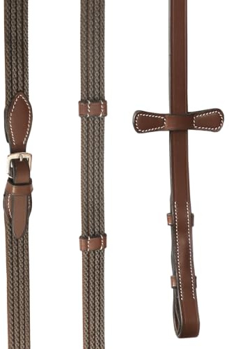 Exion Rênes en caoutchouc pour bride de cheval | Rênes anglaises antidérapantes en cuir de qualité supérieure avec 7 arrêts de sécurité et boucles en acier inoxydable | Rênes lacées en caoutchouc