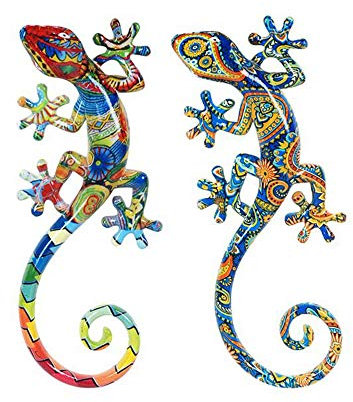 Set 2 Geckos Wand-Geckos, bunt, Serie Kolor 3, Höhe 20,5 cm