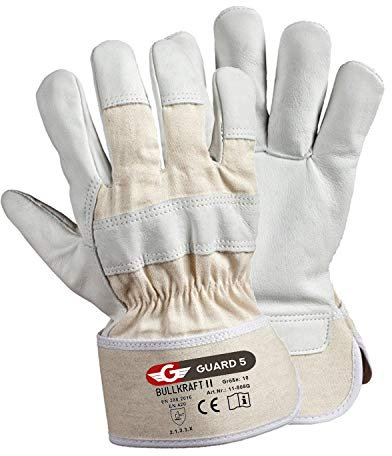 GUARD 5 - Leder Arbeitshandschuhe 12 Paar Gr.10 - Rind- Vollleder Handschuhe - hochwertiger, robuster Bau- und Gartenhandschuhe