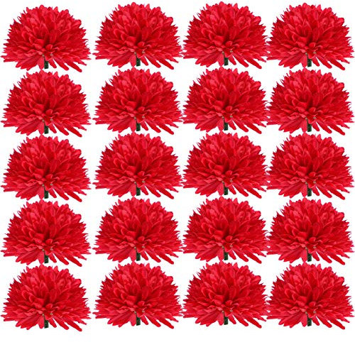 Amosfun 50Pcs Künstliche Chrysanthemen Köpfe Rot Seide Hortensien Köpfe Ringelblume Blume Köpfe Groß für Home Hochzeit Decor DIY Kranz Kunst Handwerk 7Cm