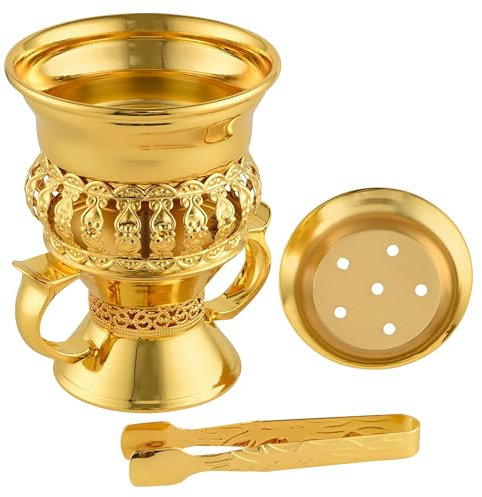 Bakhoor Brenner-Set, Tablett, Weihrauch-Harzbrenner, Holzkohlebrenner, Räuchergefäß aus Metall, für Yoga, Spa, Meditation, mit Kegel-Räucherstäbchenhalter und Zange (Glod)