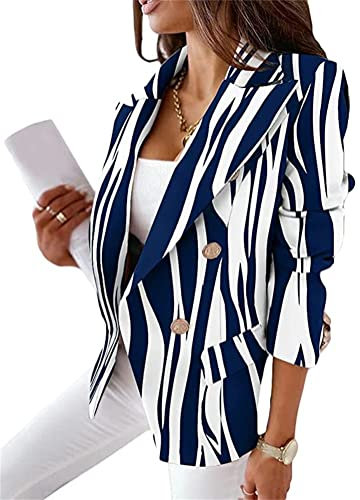 shownicer Blazer Donna Elegante Manica Lunga Scollo a V Giacca Moda ClassicoTintura per Cravatta Giacche Casual Ufficio Business Cardigan Cappotti Blu Scuro L